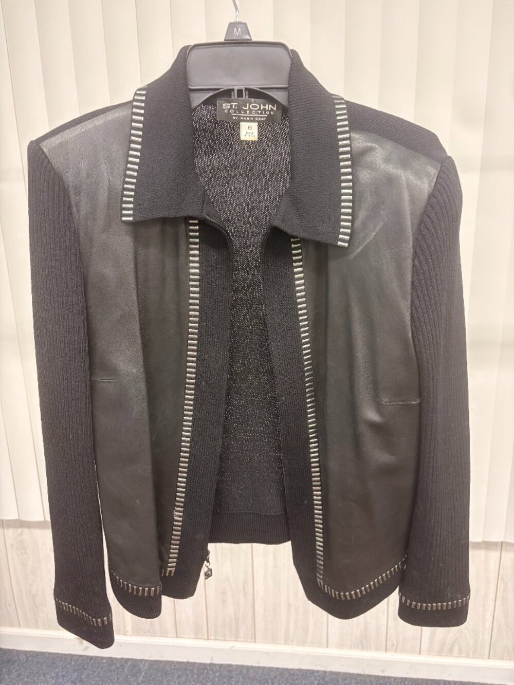 Leather (and knit) combo front zip jacket